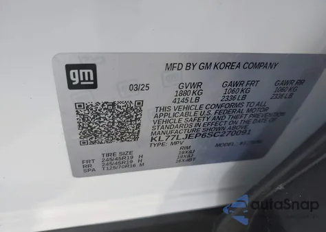 2025 Chevrolet Trax Fwd 2Rs from USA, damaged, VIN KL77LJEP6SC270091